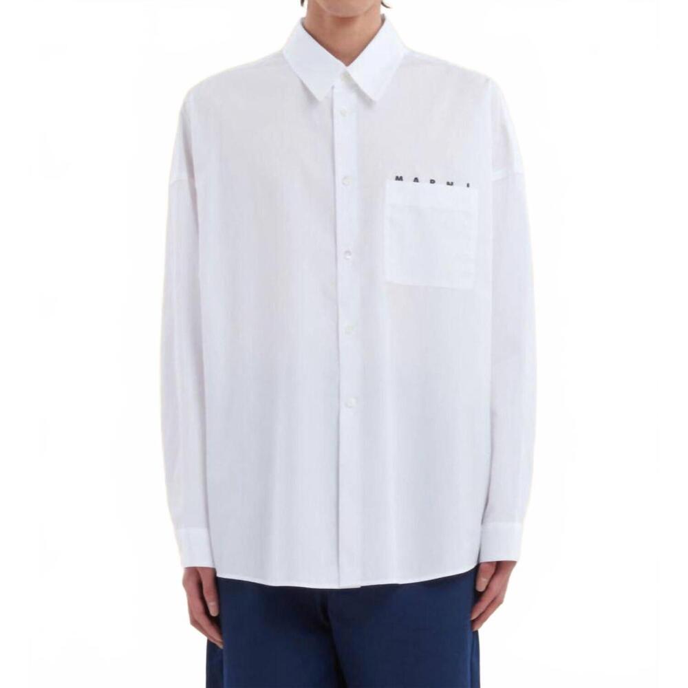 NEW MARNI poplin shirt with peeping logo in lily white